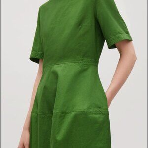 COS Emerald Green Fit and Flare Midi Dress Size 2 Small 100% Cotton